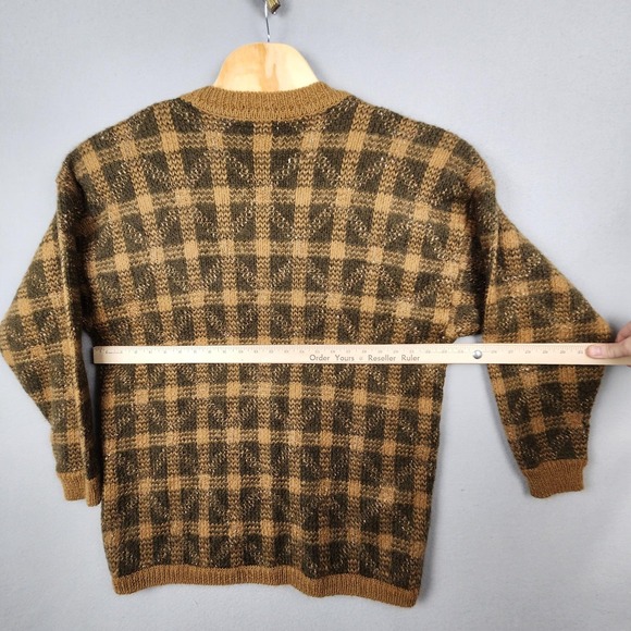 Vintage Liz Claiborne Collection Cardigan Womens Large Brown Green Mohair Plaid - Picture 7 of 9